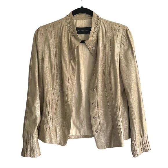 ELIE TAHARI Brigid Metallic Lambskin Leather Jacket Lightweight S - Picture 4 of 12
